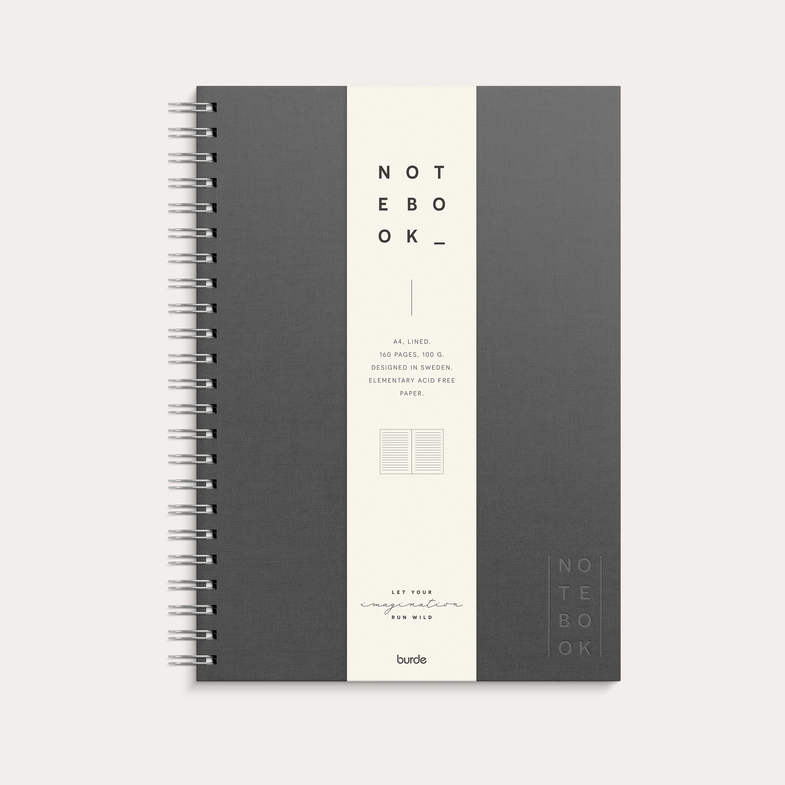 Notebook Textile dark grey lined A4 wire-o