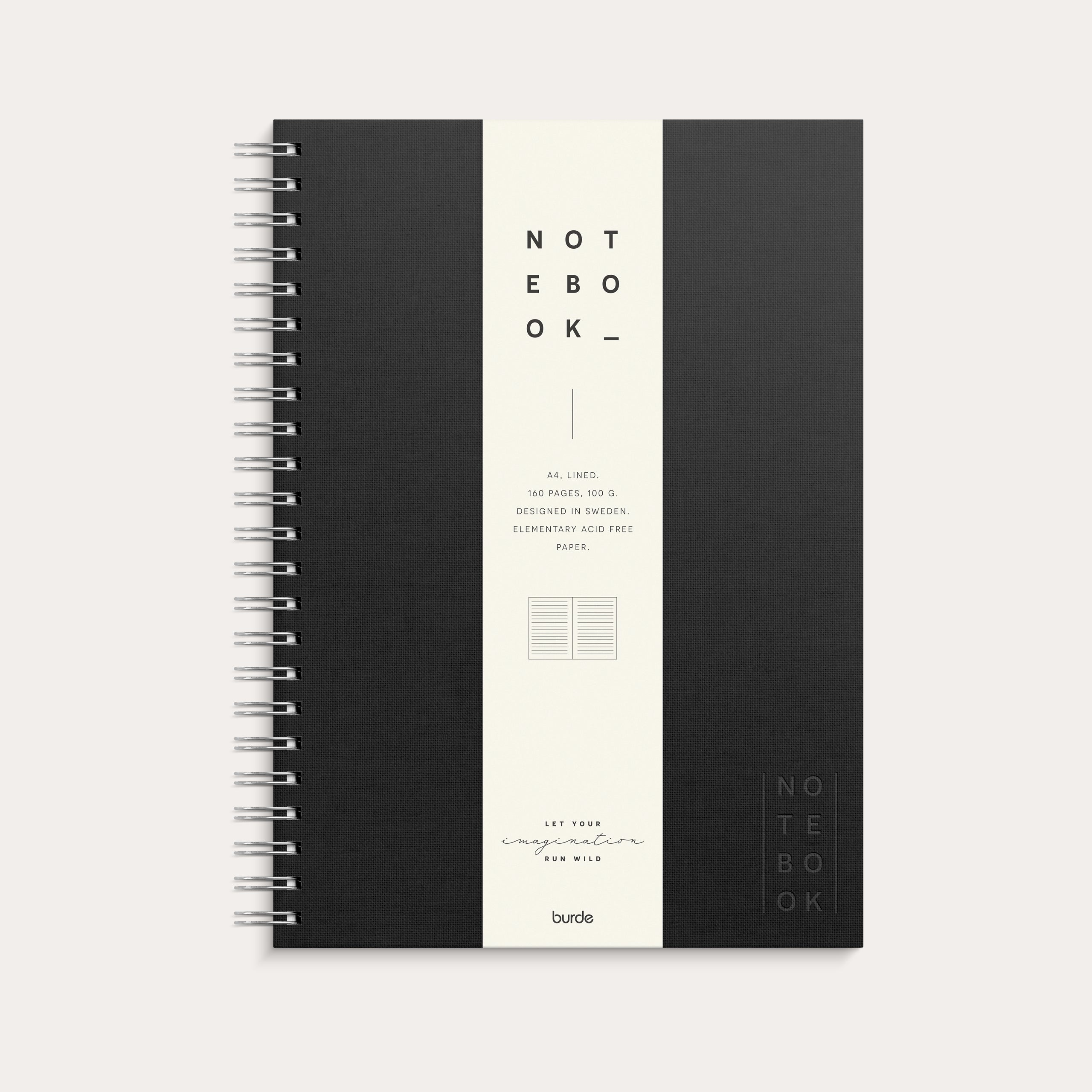 Notebook Textile black lined A4 wire-o