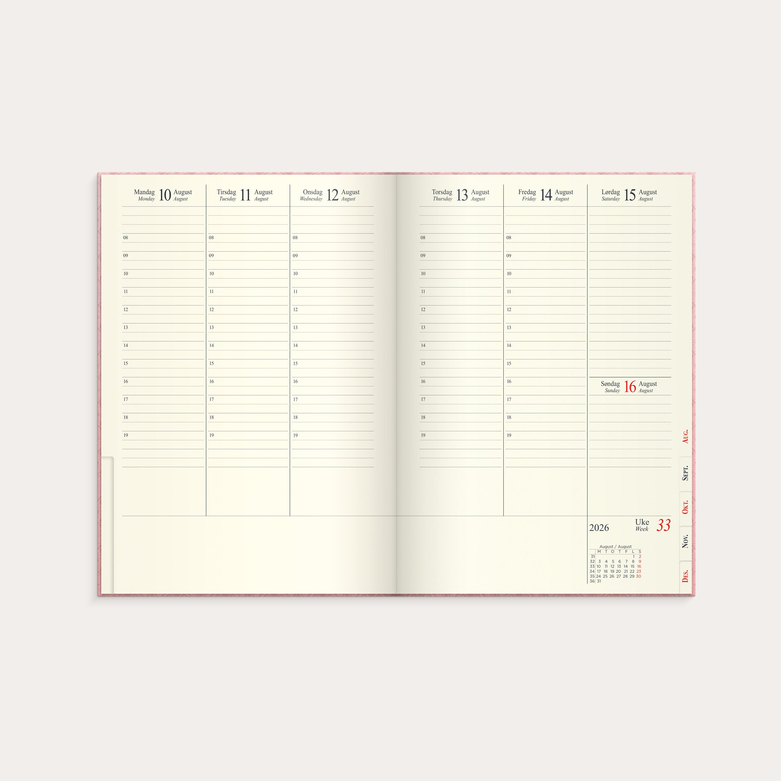 Kalender 2026 Sjef A5 rosa