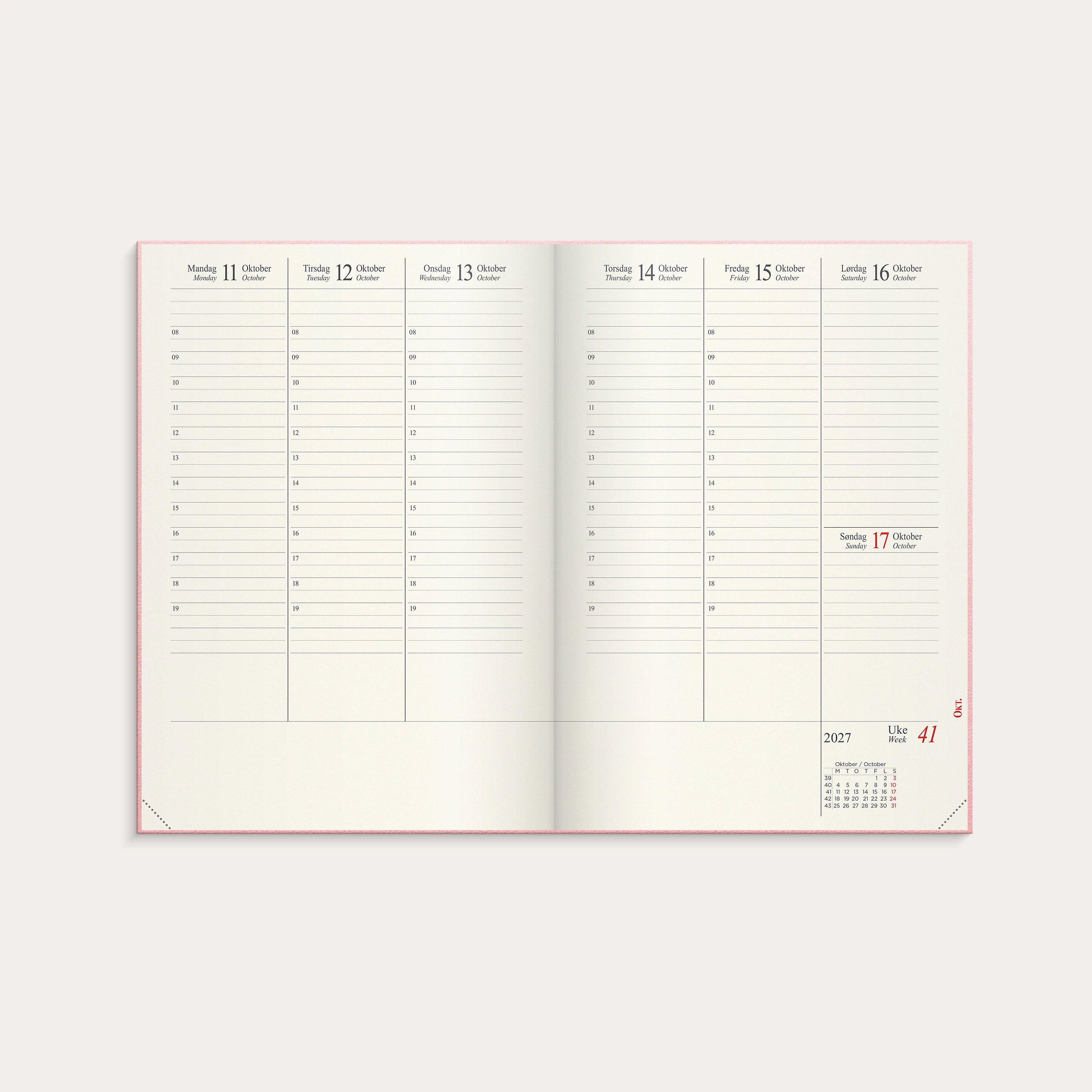Kalender 2027 Sjef A5 rosa