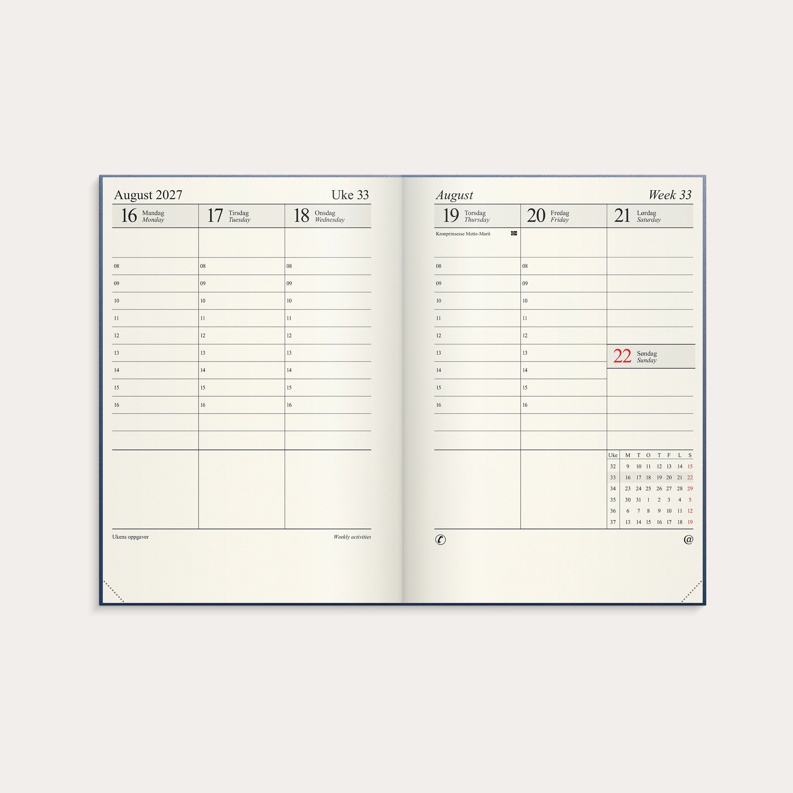 Kalender 2027 Sjef A4 blå