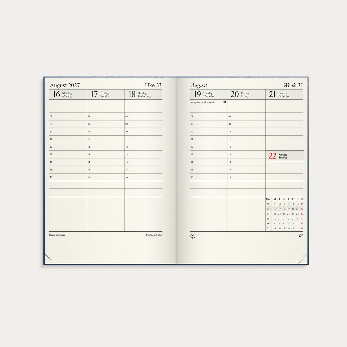 Kalender 2027 Sjef A4 blå