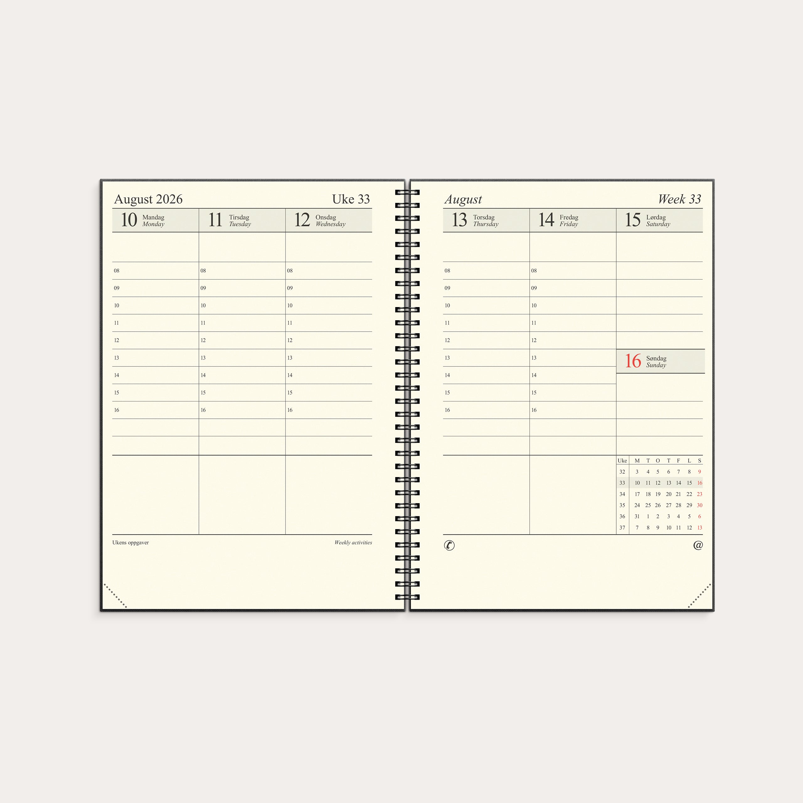 Kalender 2026 Sjef A4 spiral sort