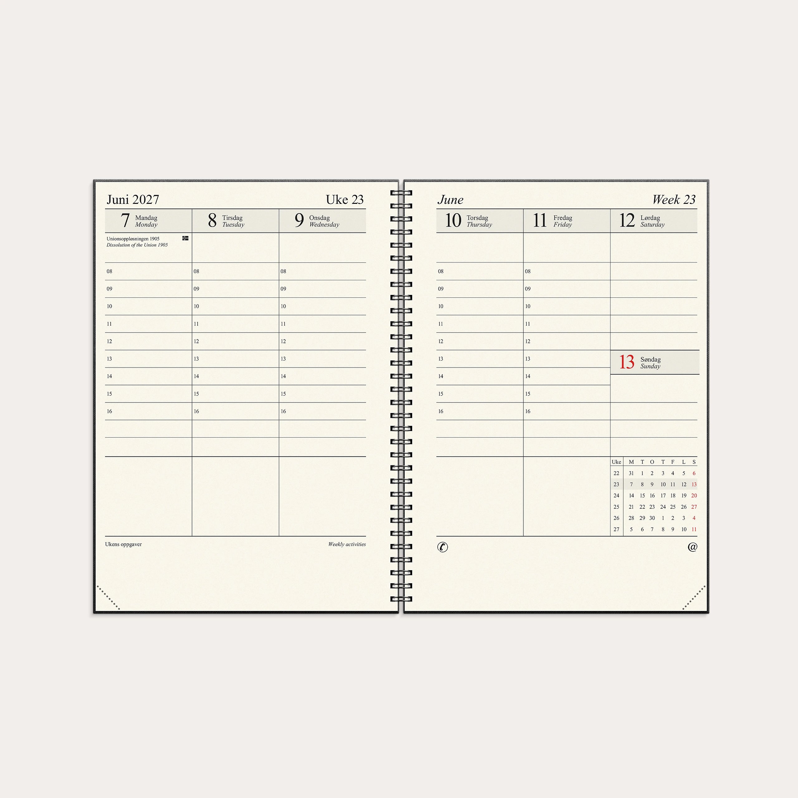 Kalender 2027 Sjef A4 spiral sort