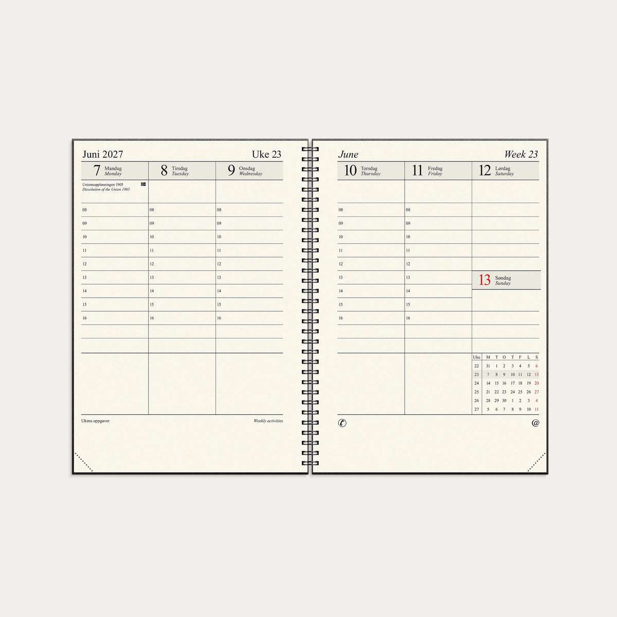 Kalender 2027 Sjef A4 spiral sort