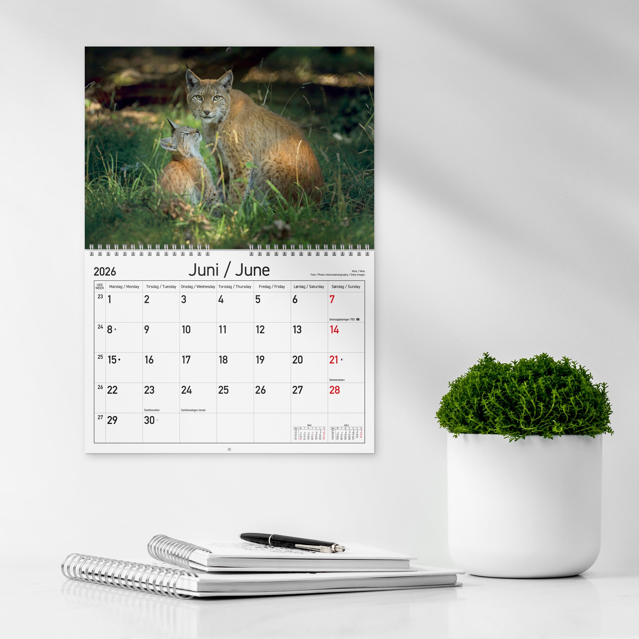 Veggkalender 2026 Norske Dyr