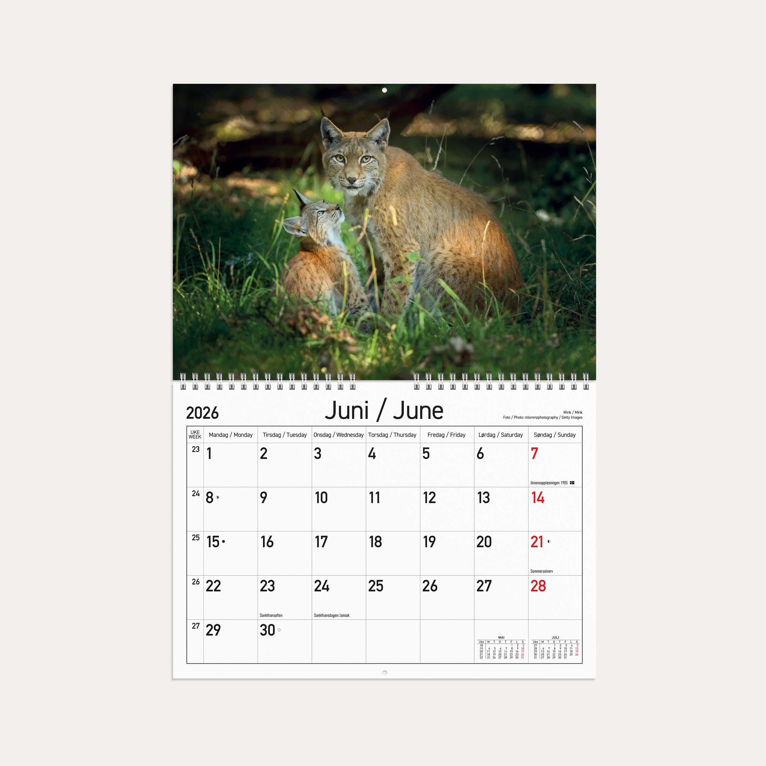 Veggkalender 2026 Norske Dyr