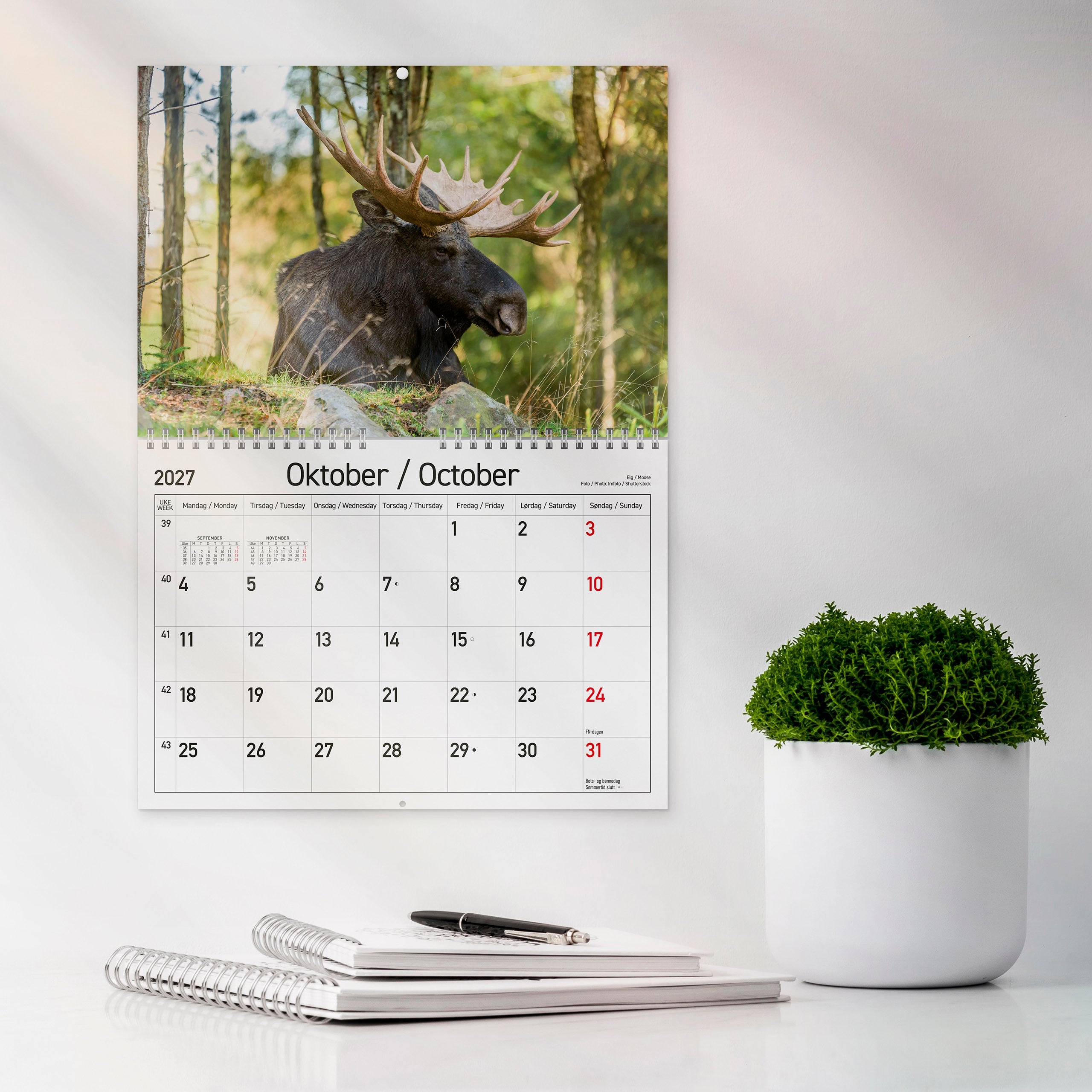 Veggkalender 2027 Norske Dyr