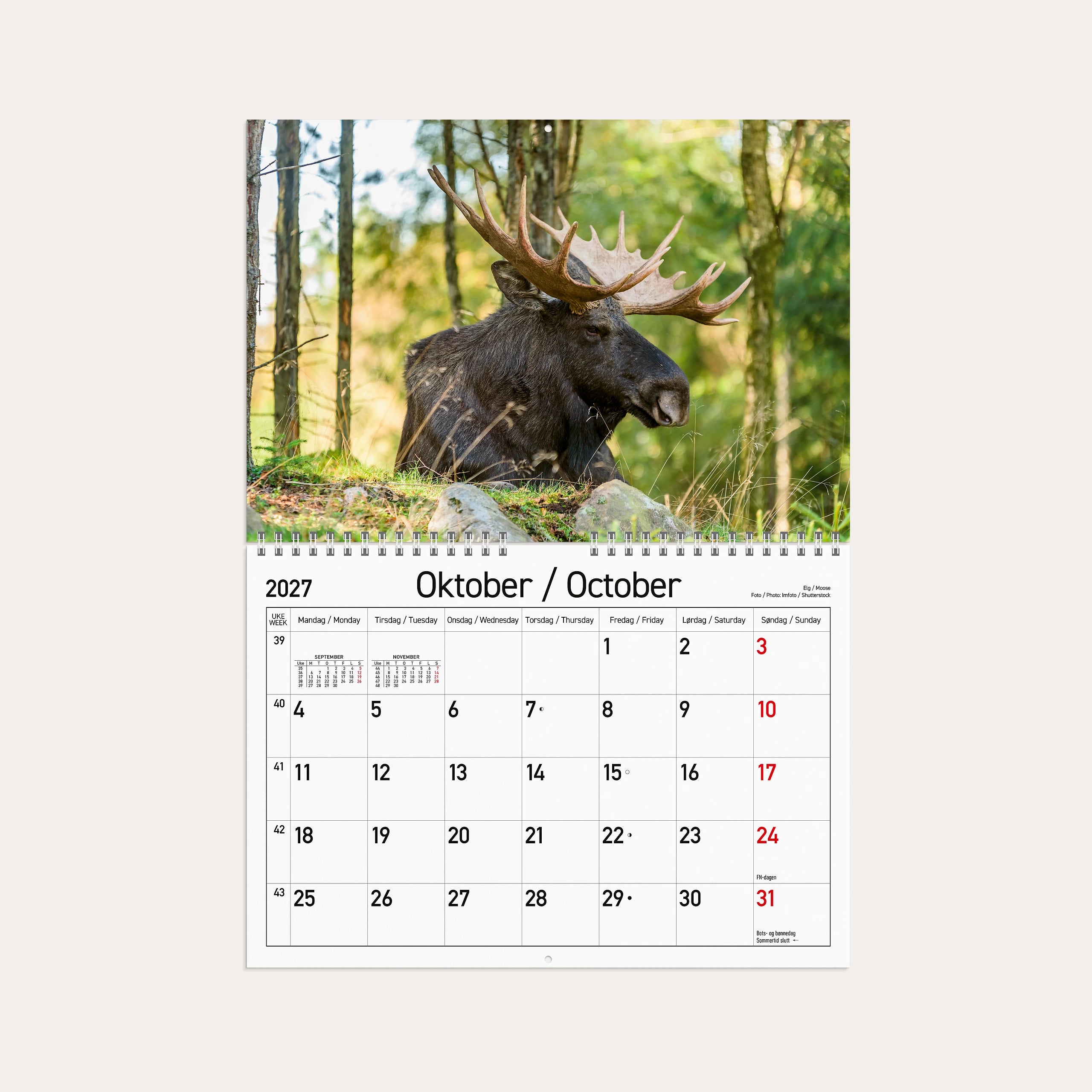 Veggkalender 2027 Norske Dyr