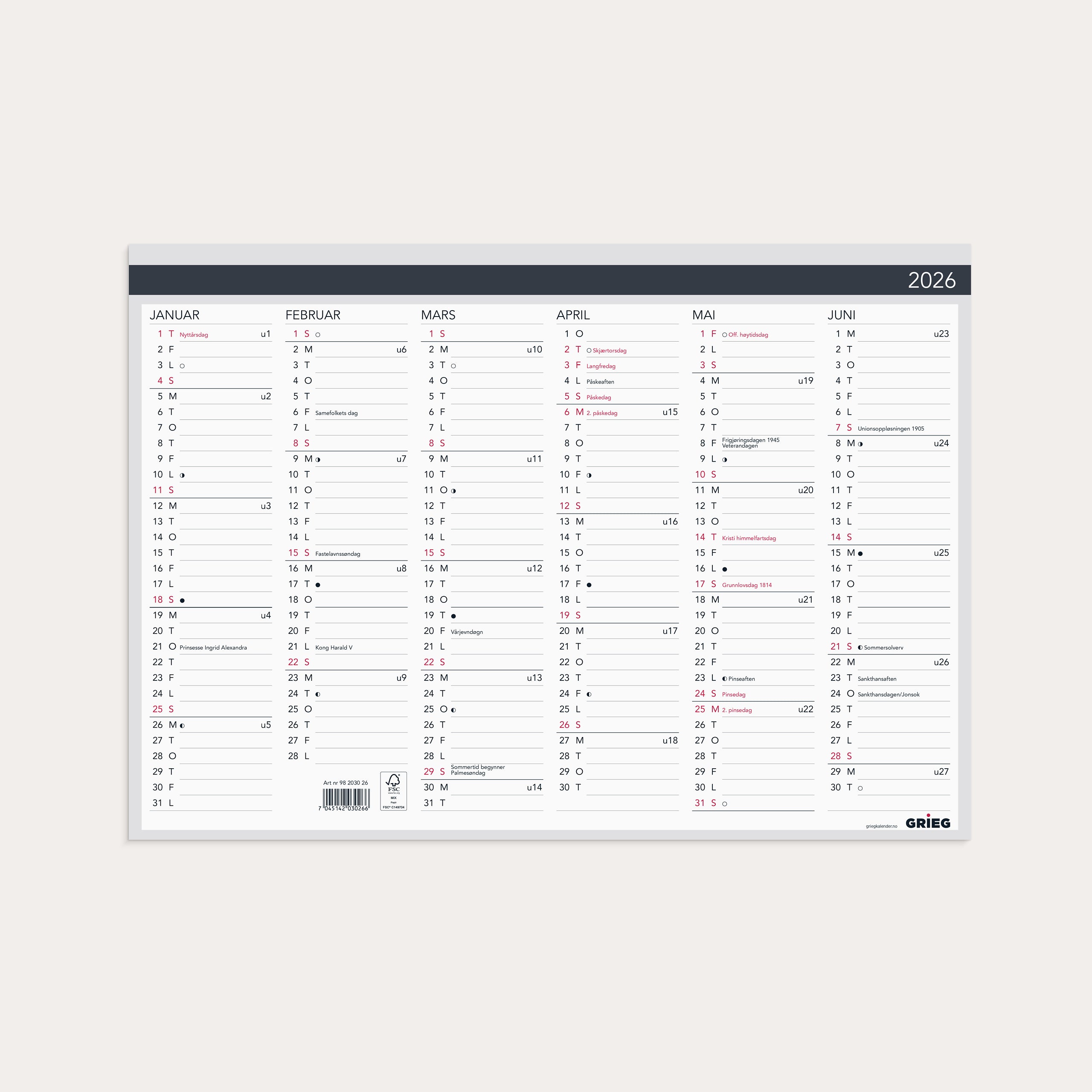 Platekalender 2026 Elegant A3