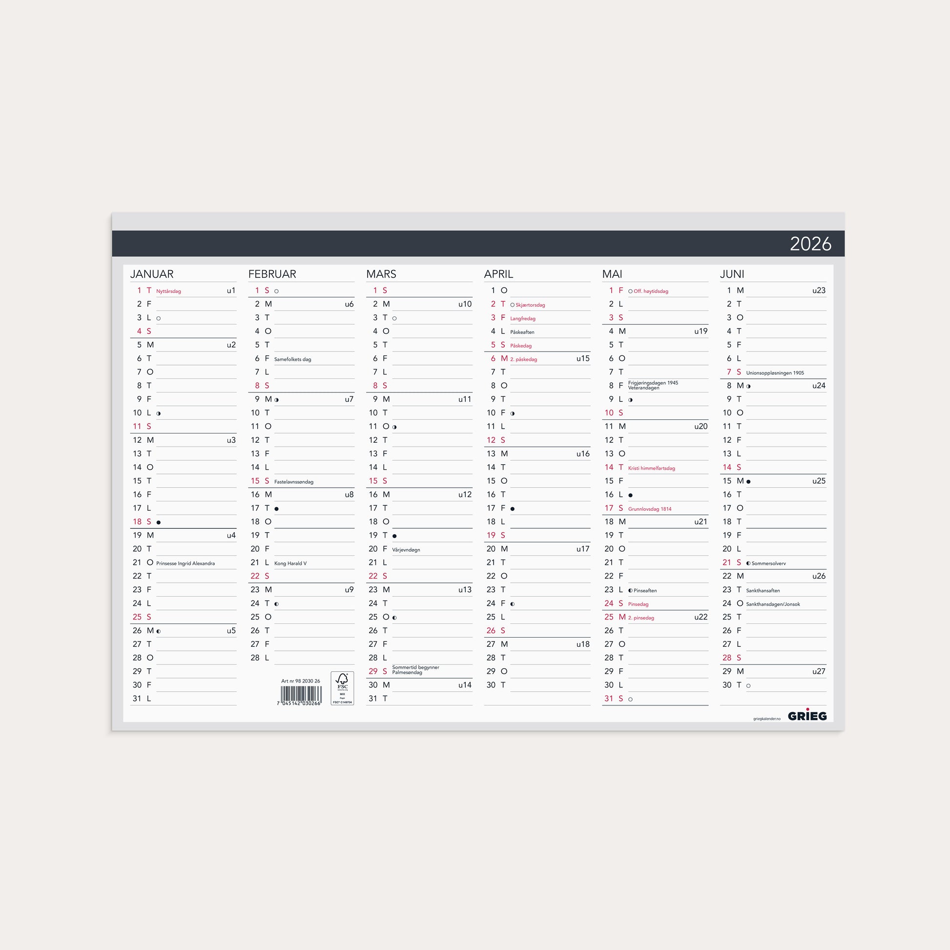 Platekalender 2026 Elegant A3