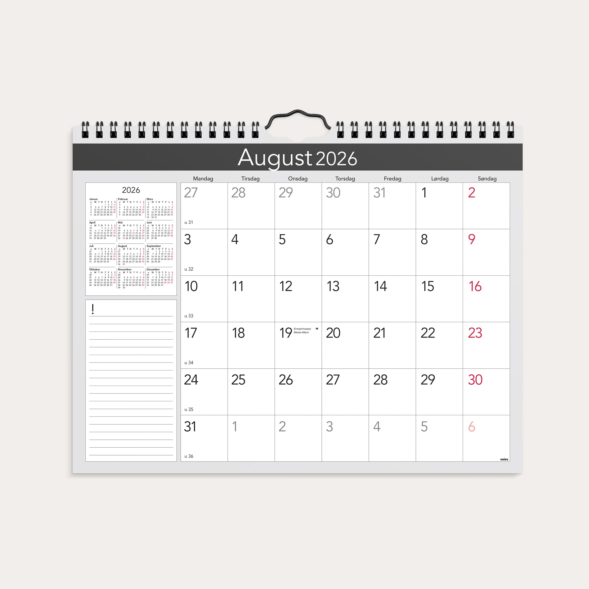 Månedskalender 2026 Elegant – detail view