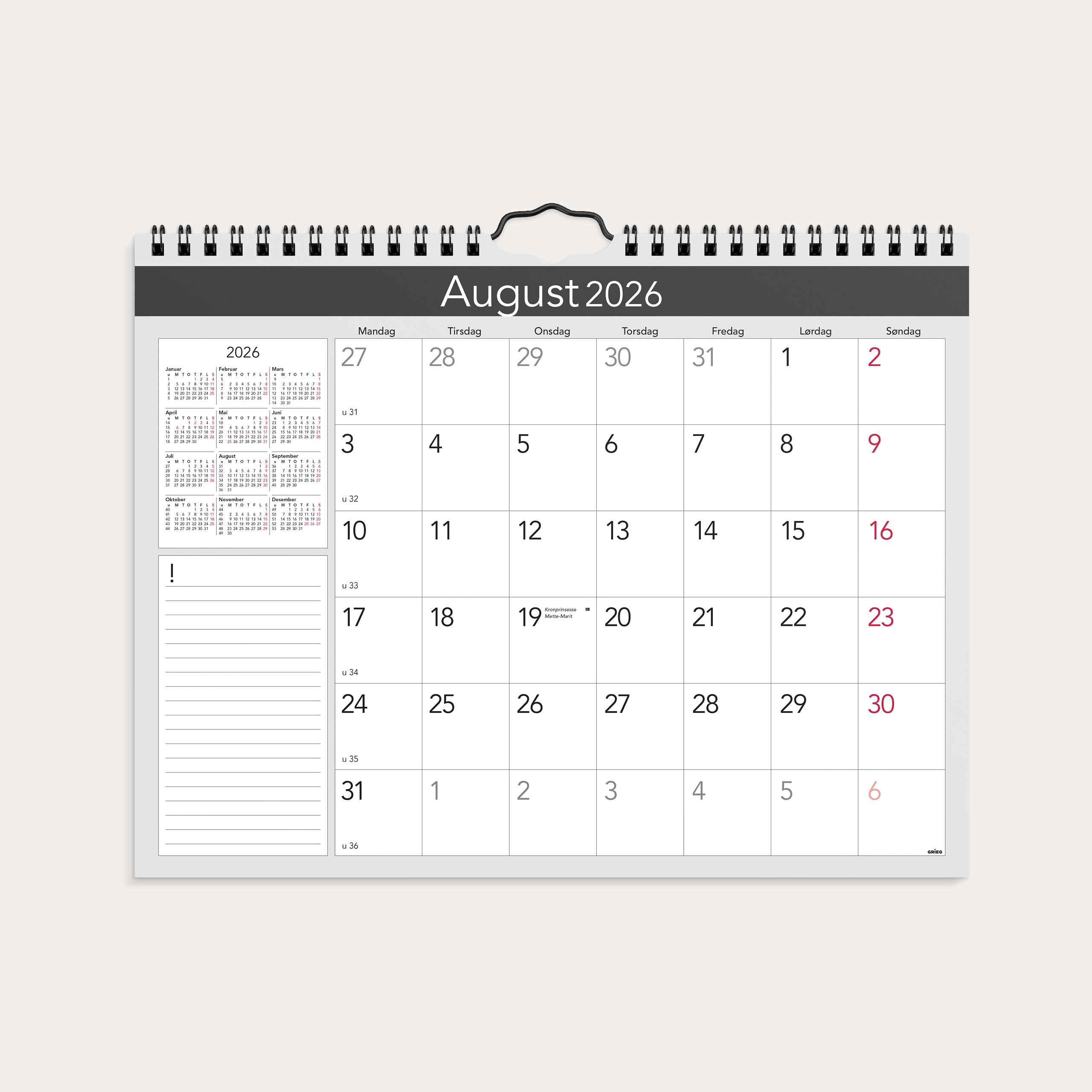 Månedskalender 2026 Elegant – detail view