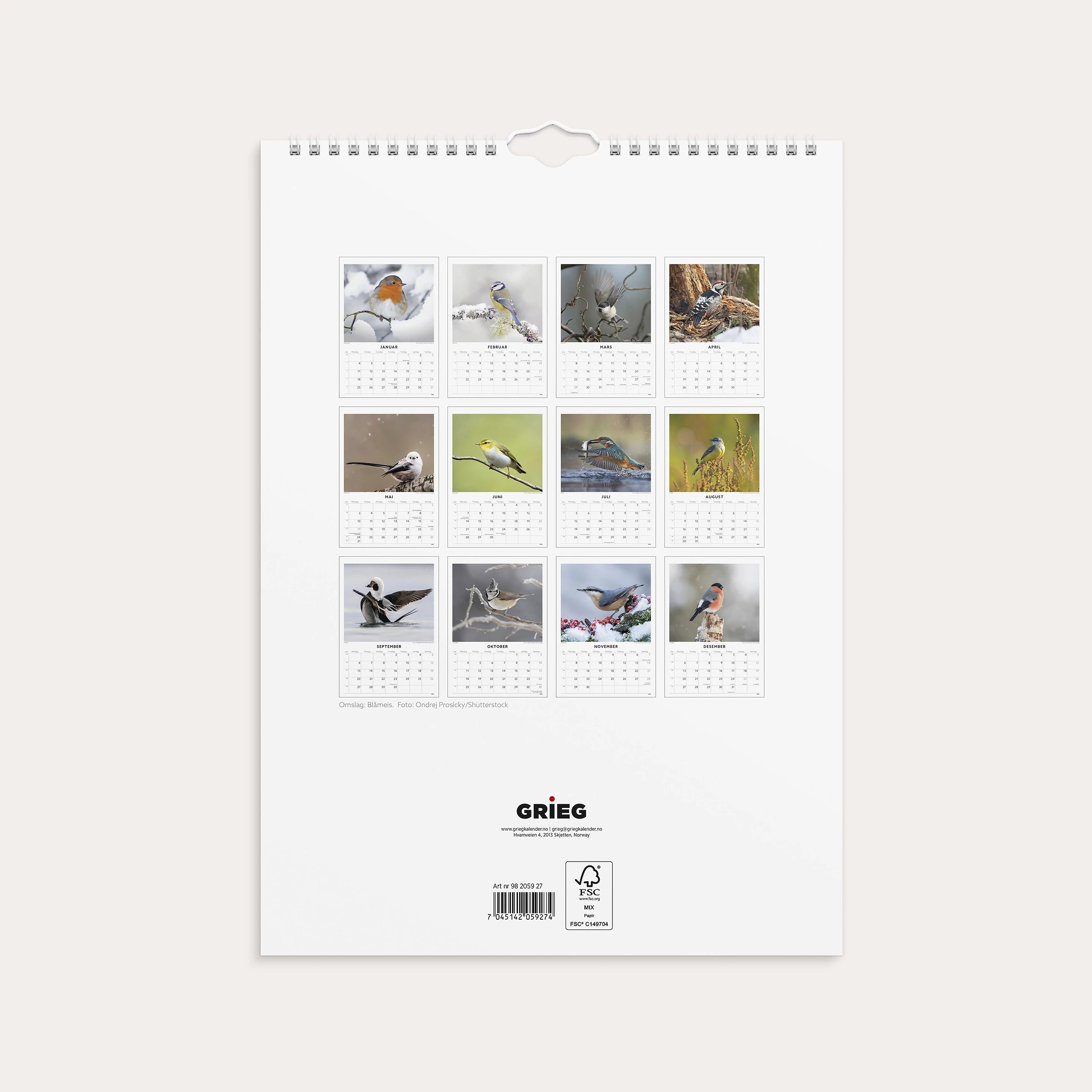 Veggkalender 2027 Fugler
