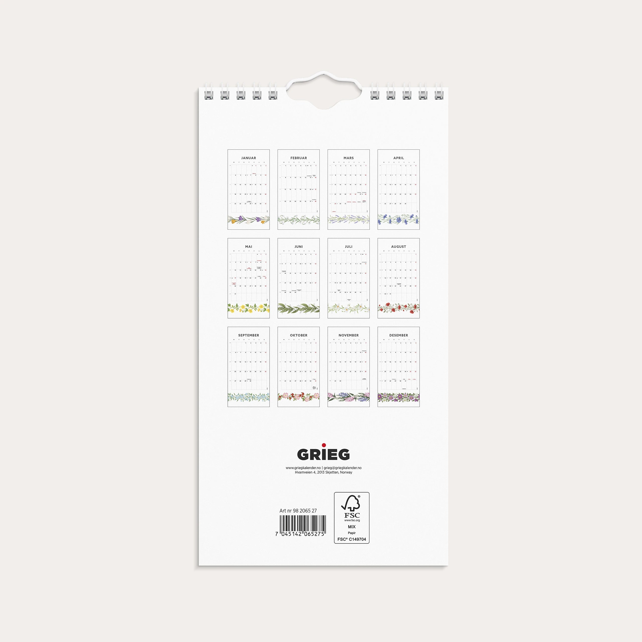 Veggkalender 2027 Blomster Mini