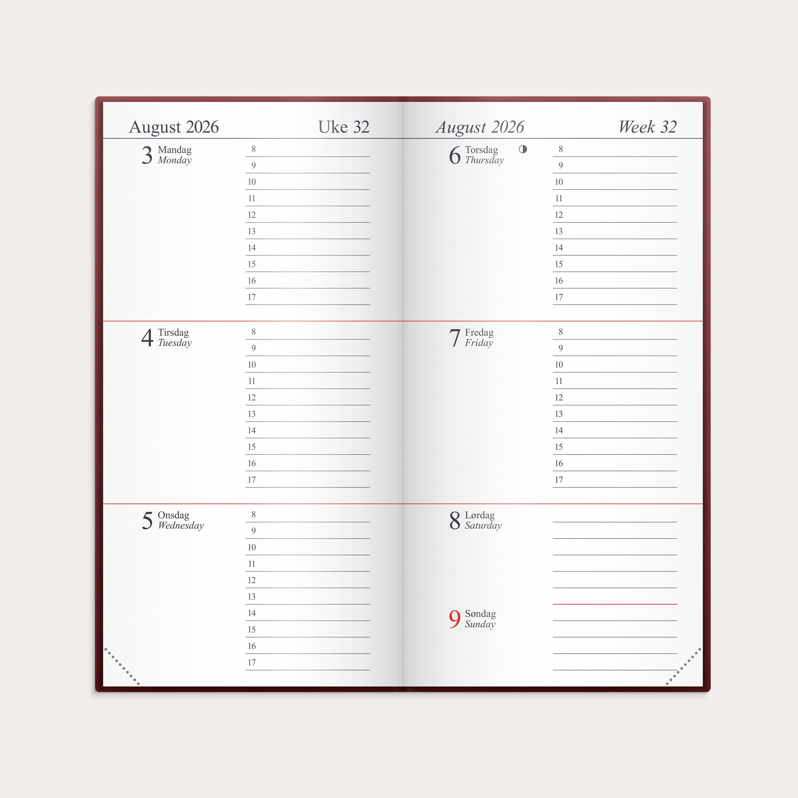 Kalender Memo 2026 burgunder