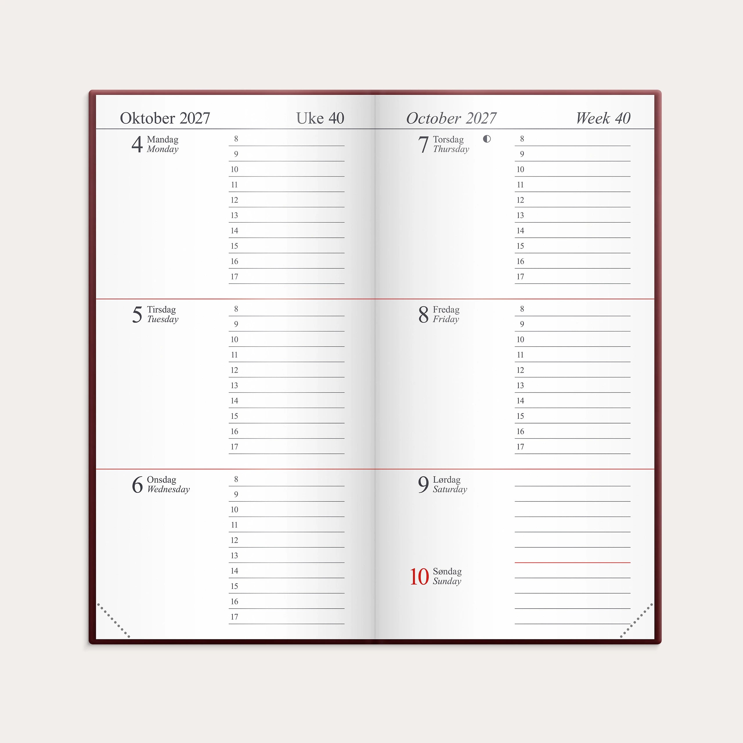 Kalender Memo 2027 burgunder
