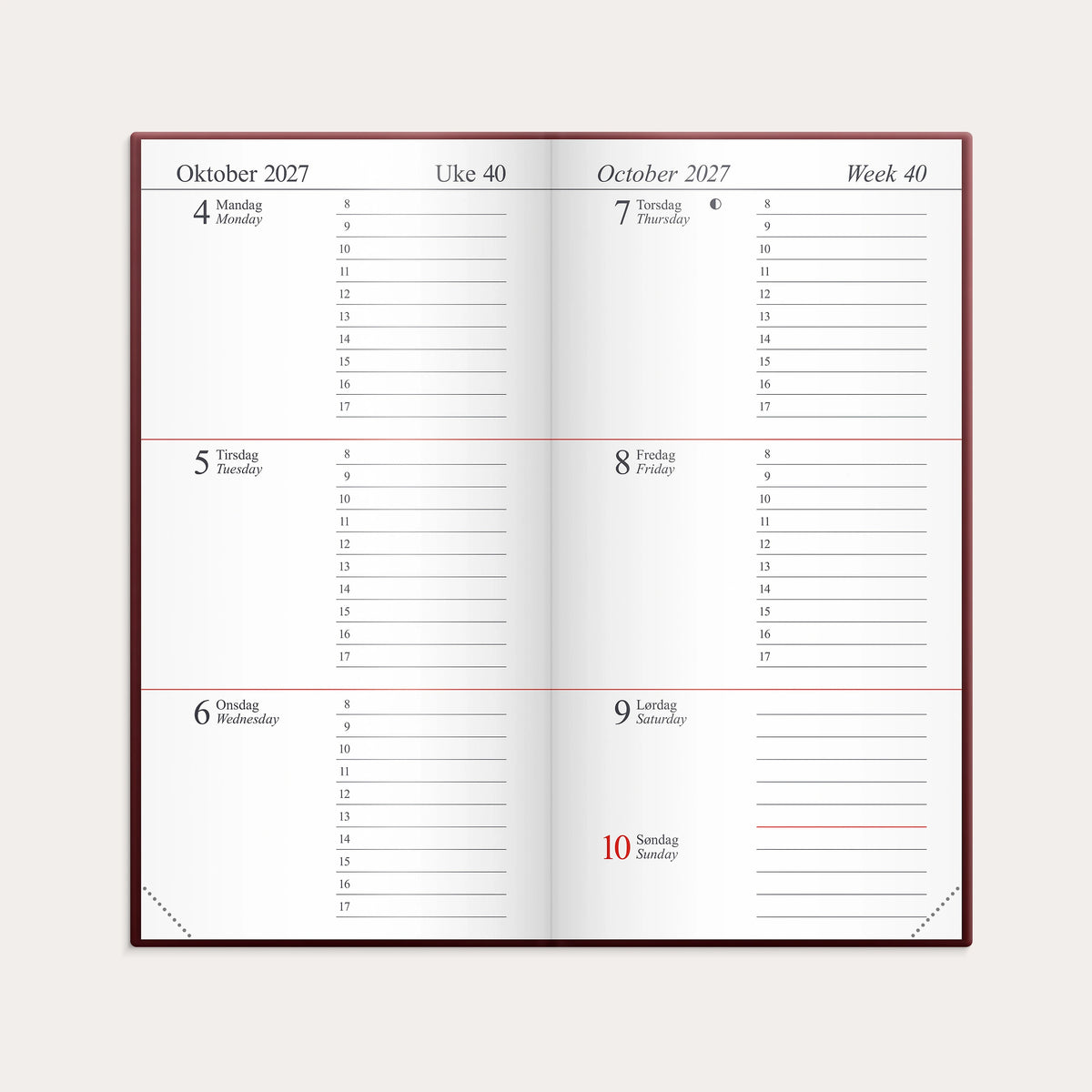 Kalender Memo 2027 burgunder