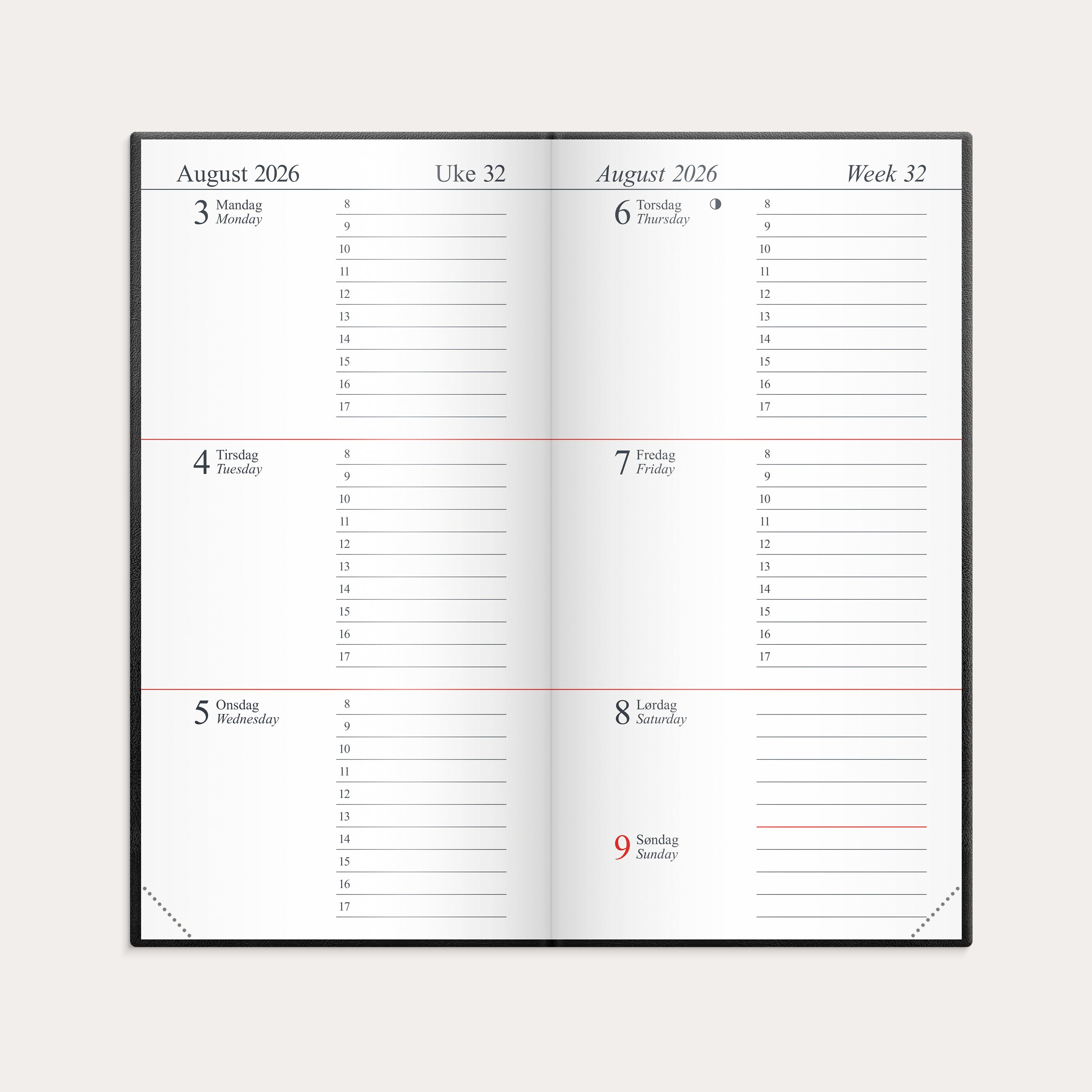 Kalender Memo 2026 sort imitert skinn