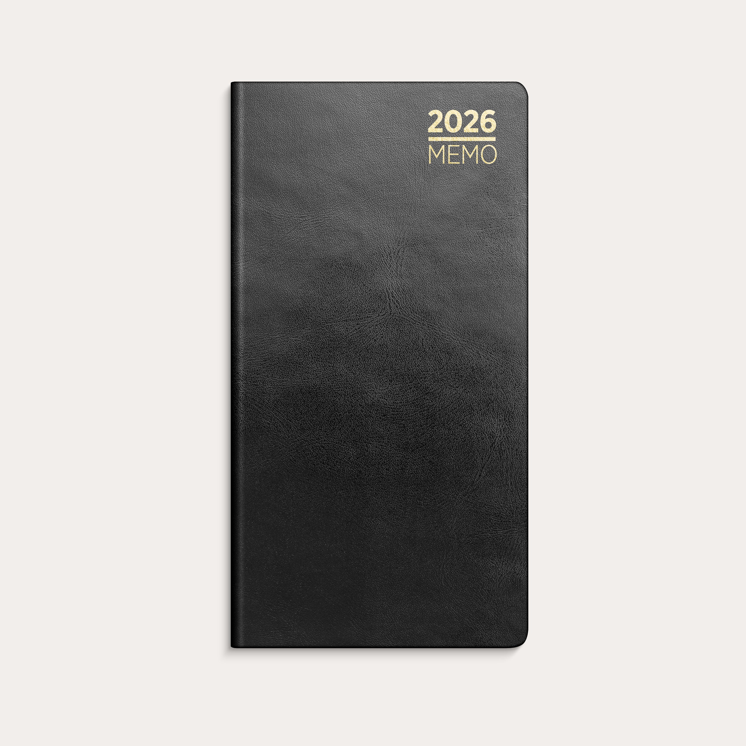 Kalender Memo 2026 sort imitert skinn