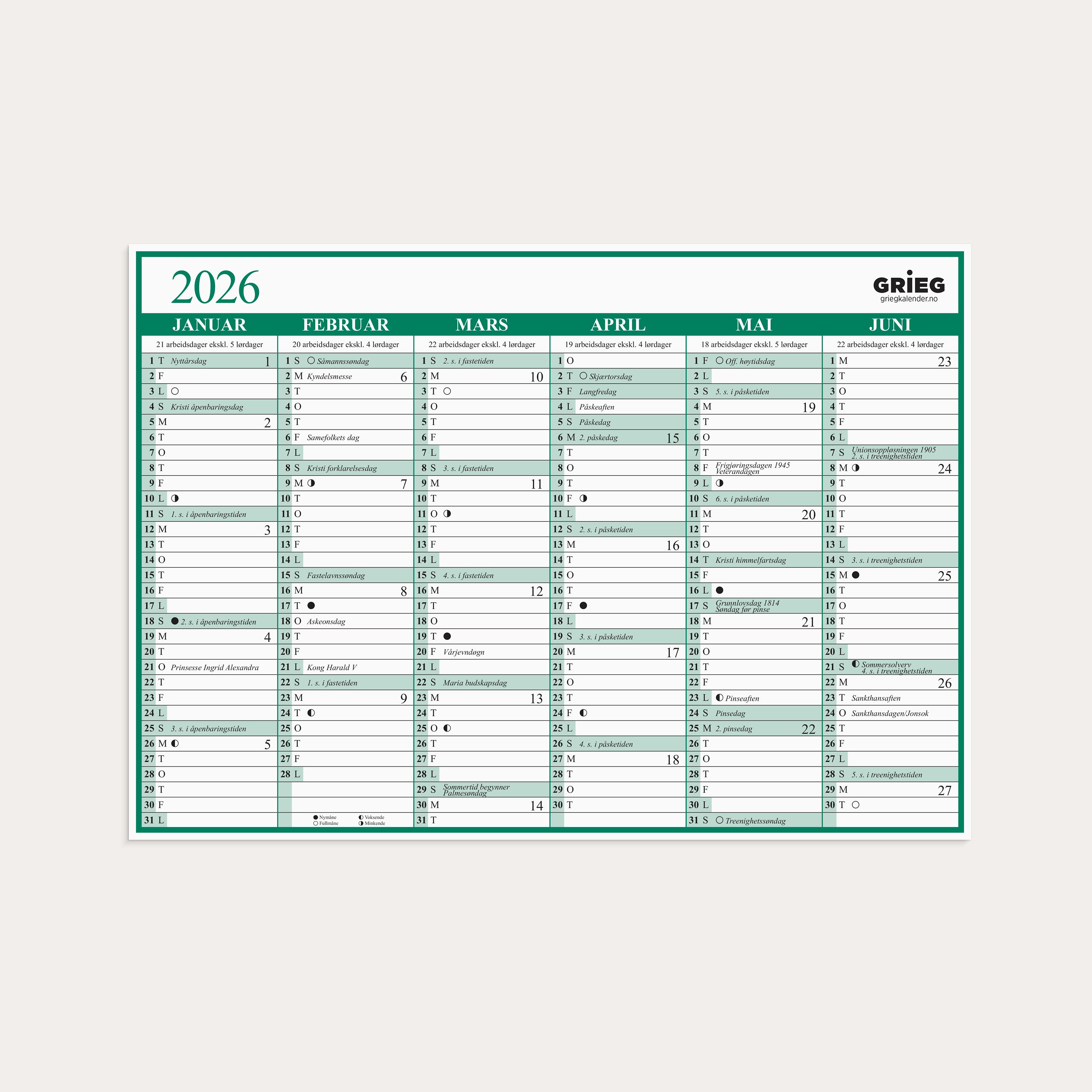 Platekalender 2026 A4 Enkel