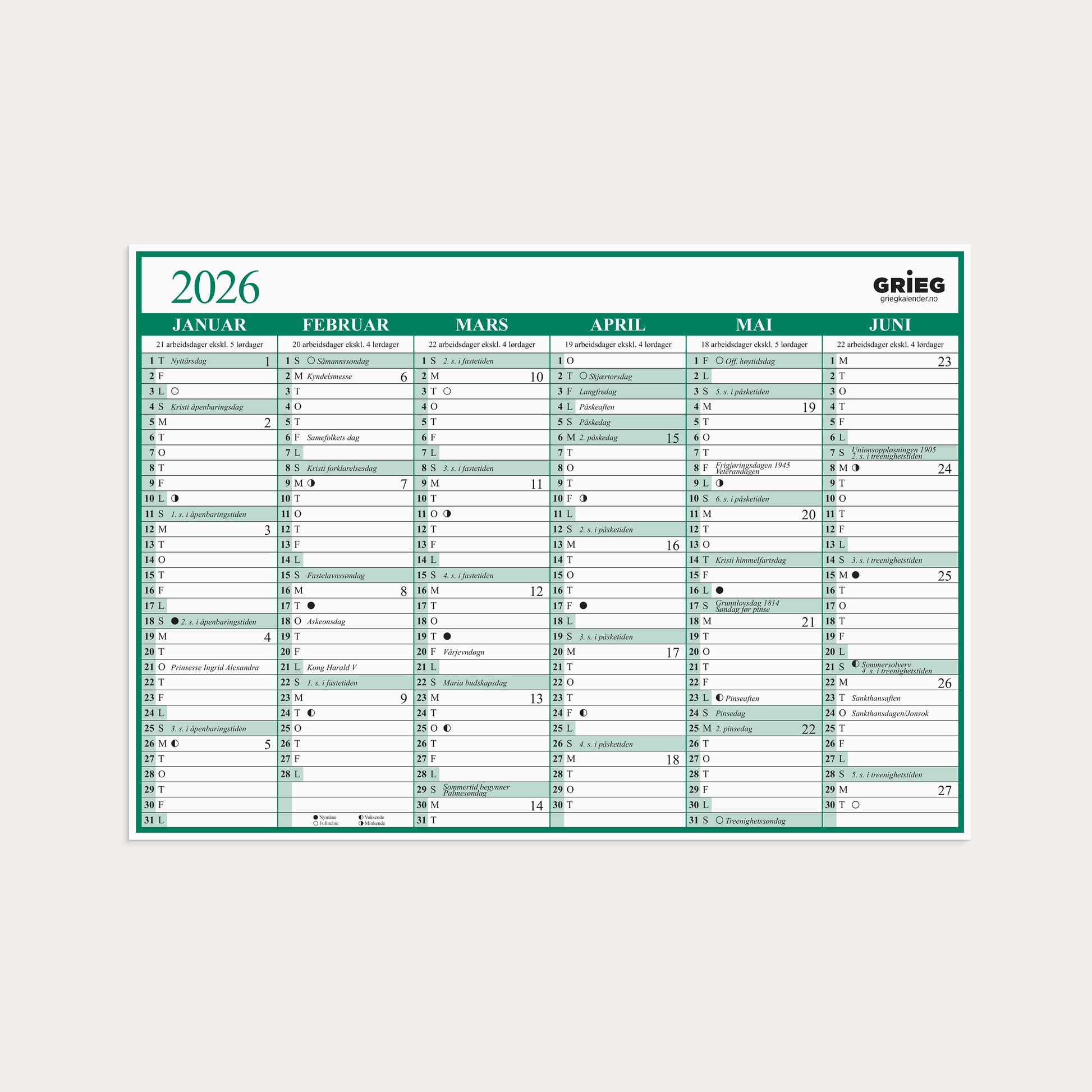 Platekalender 2026 A4 Enkel