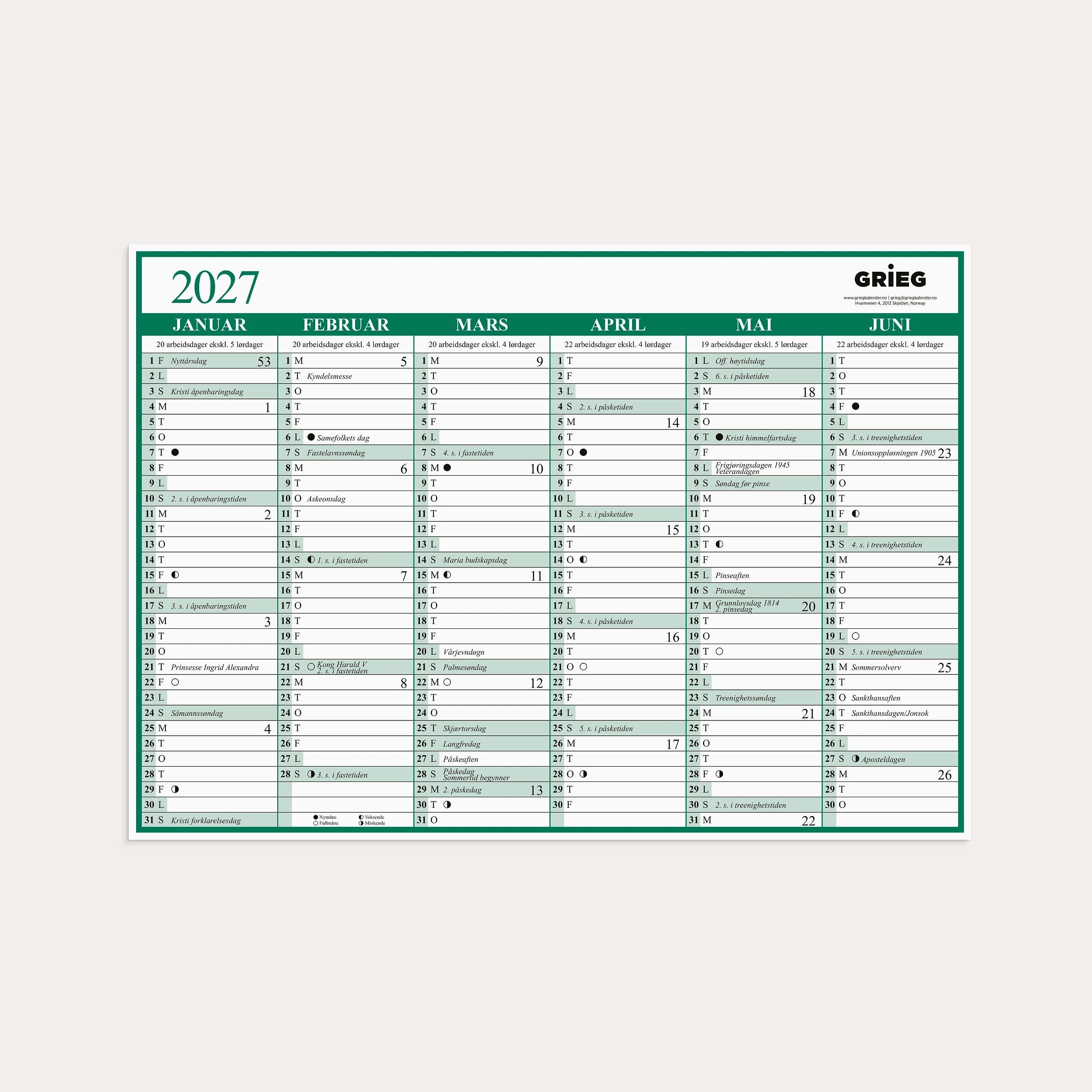 Platekalender 2027 A4 Enkel