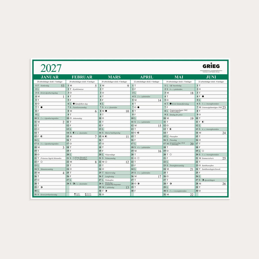 Platekalender 2027 A4 Enkel