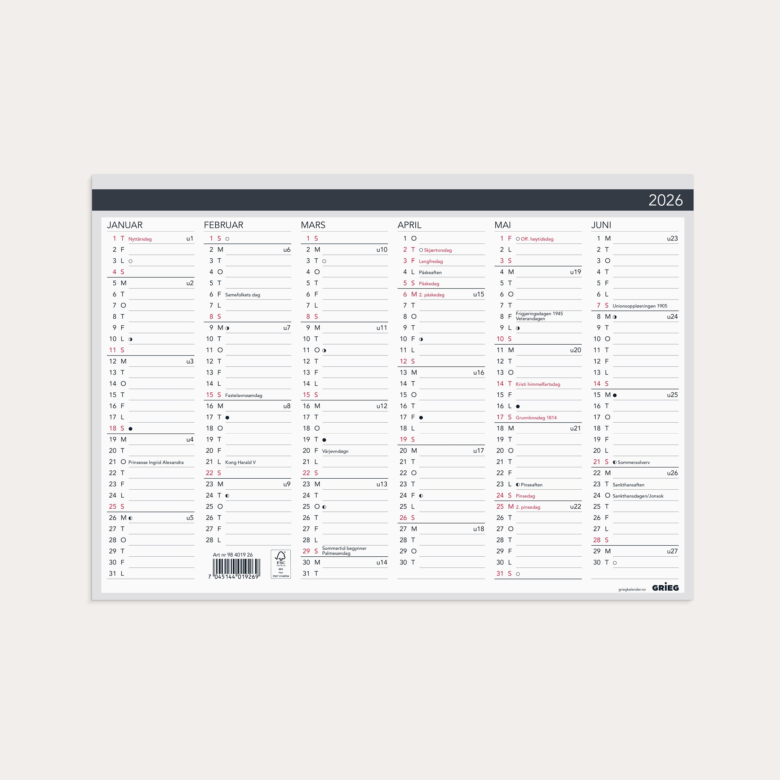 Platekalender 2026 Elegant  A4