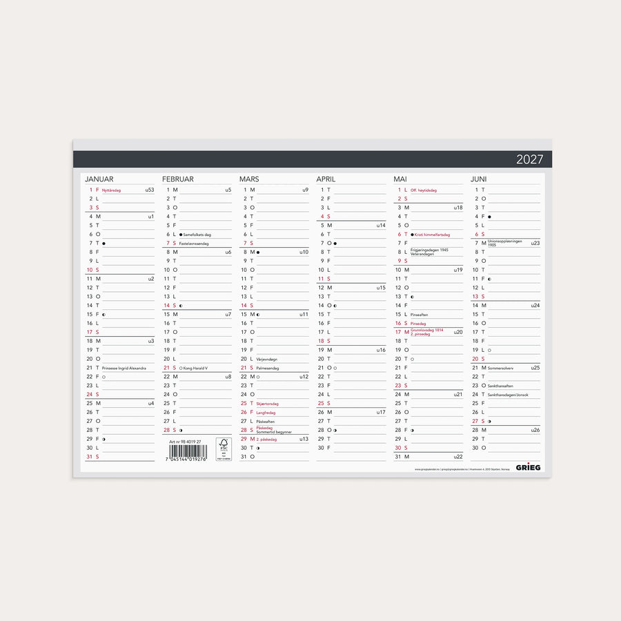 Platekalender 2027 Elegant  A4