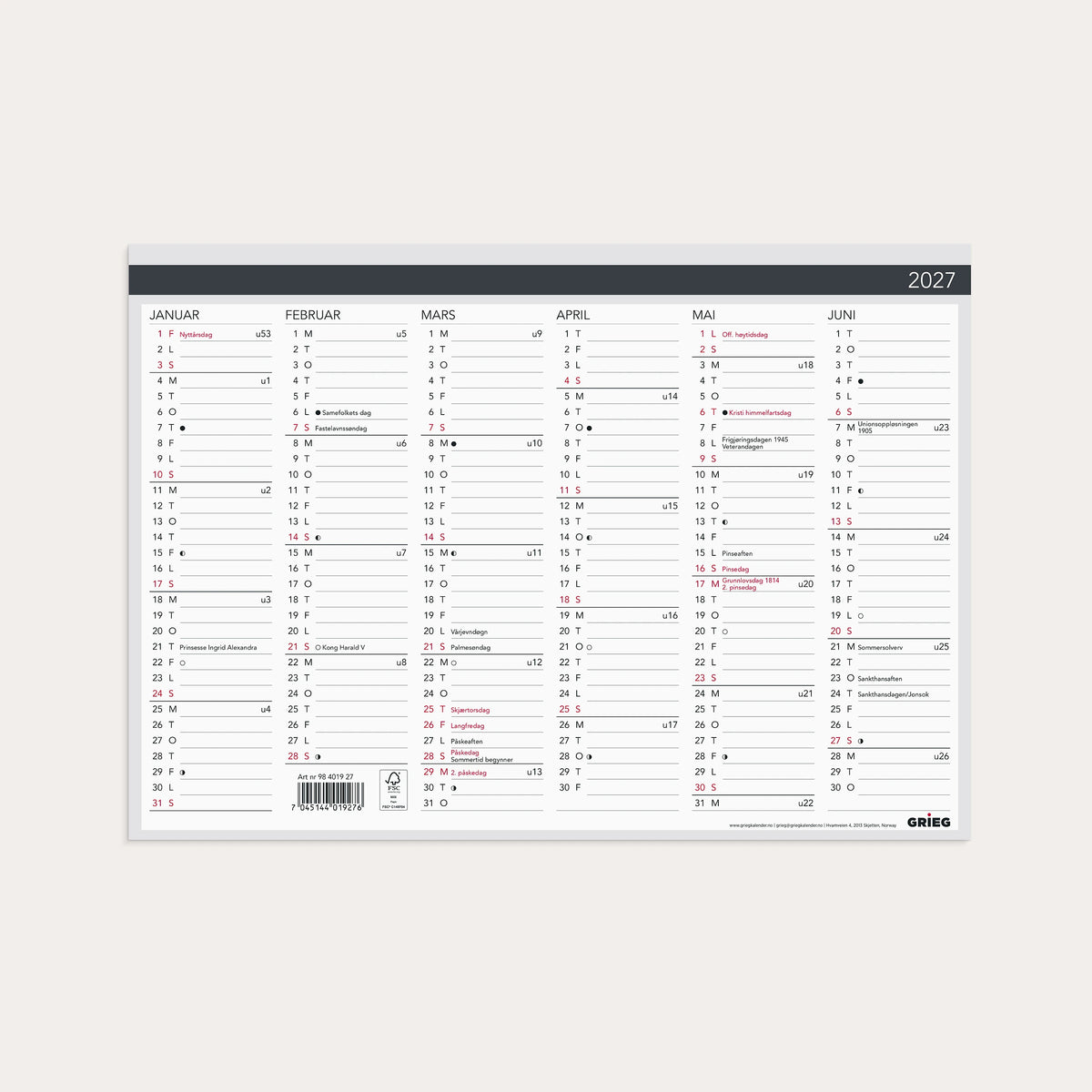 Platekalender 2027 Elegant  A4