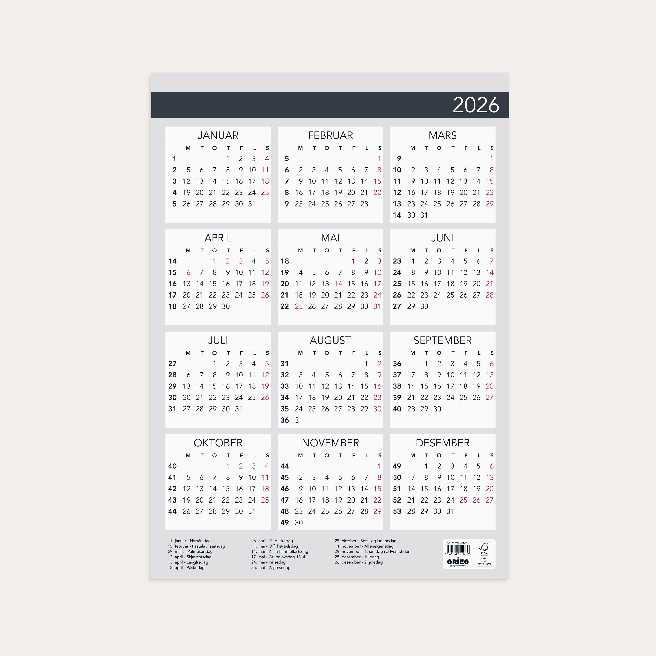 Plakatkalender 2026 Elegant A3