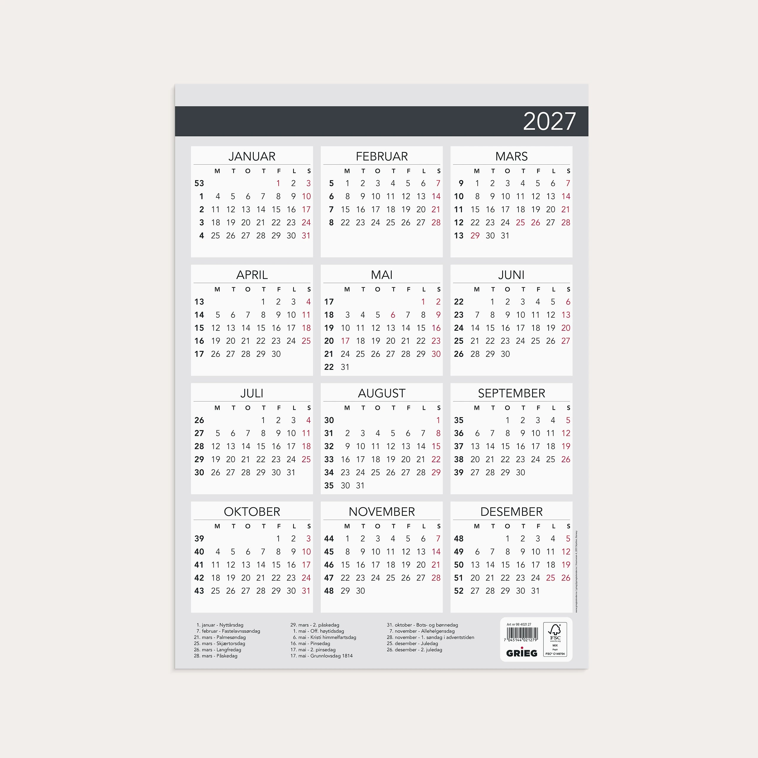 Plakatkalender 2027 Elegant A3