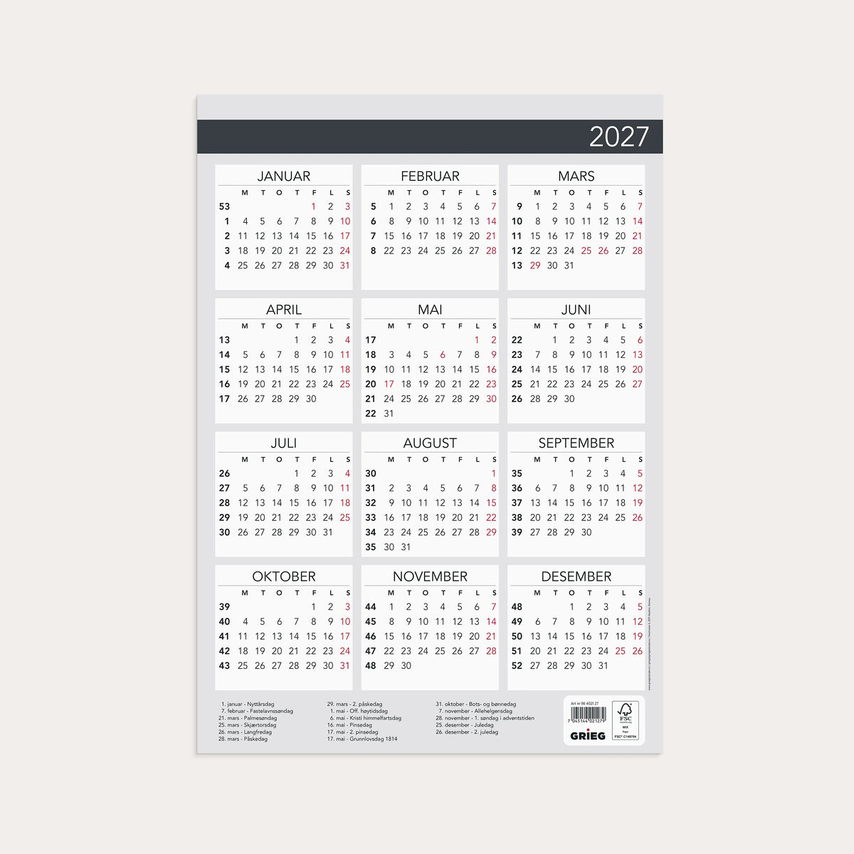 Plakatkalender 2027 Elegant A3