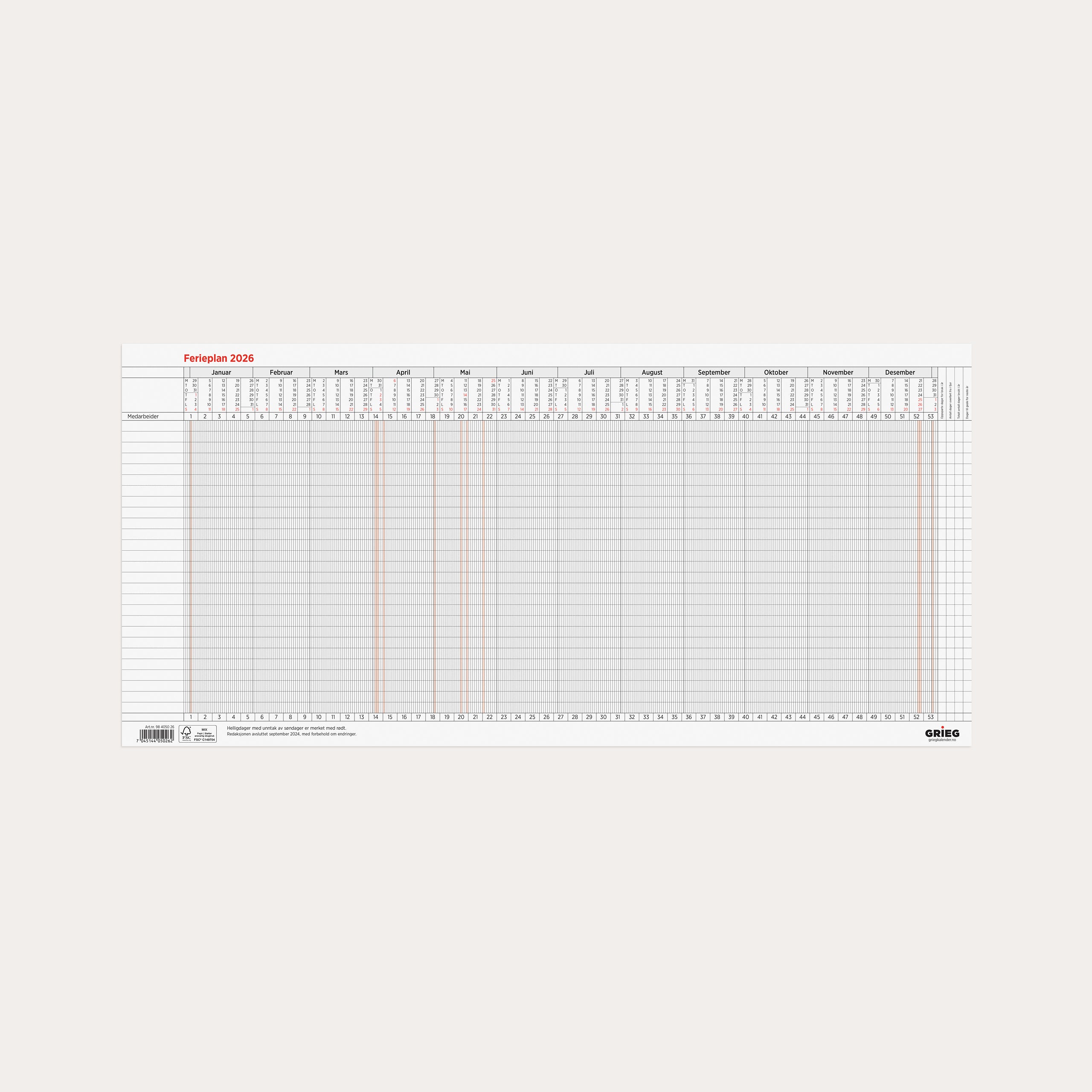 Ferieplan 2026