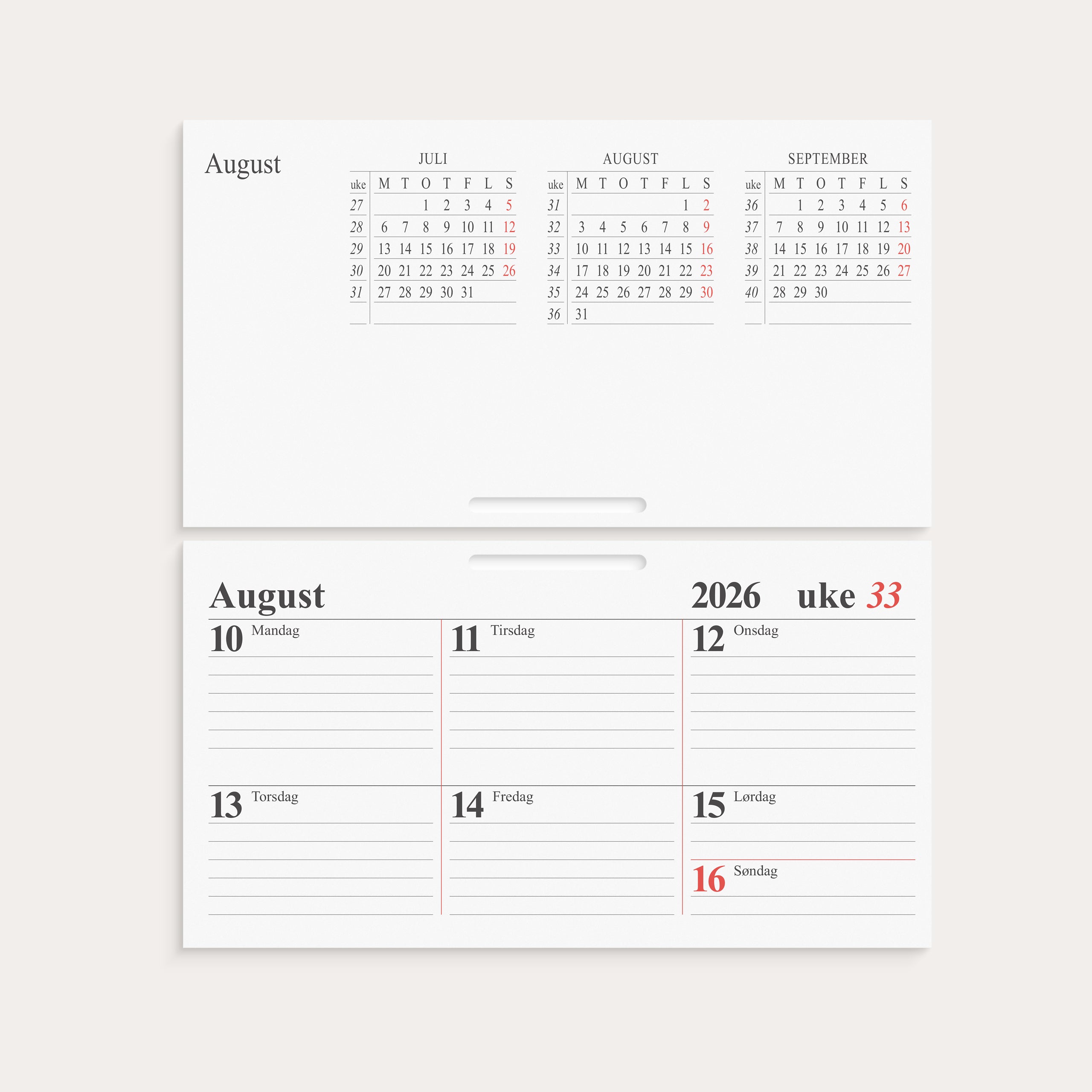 Uke Bordkalender 2026