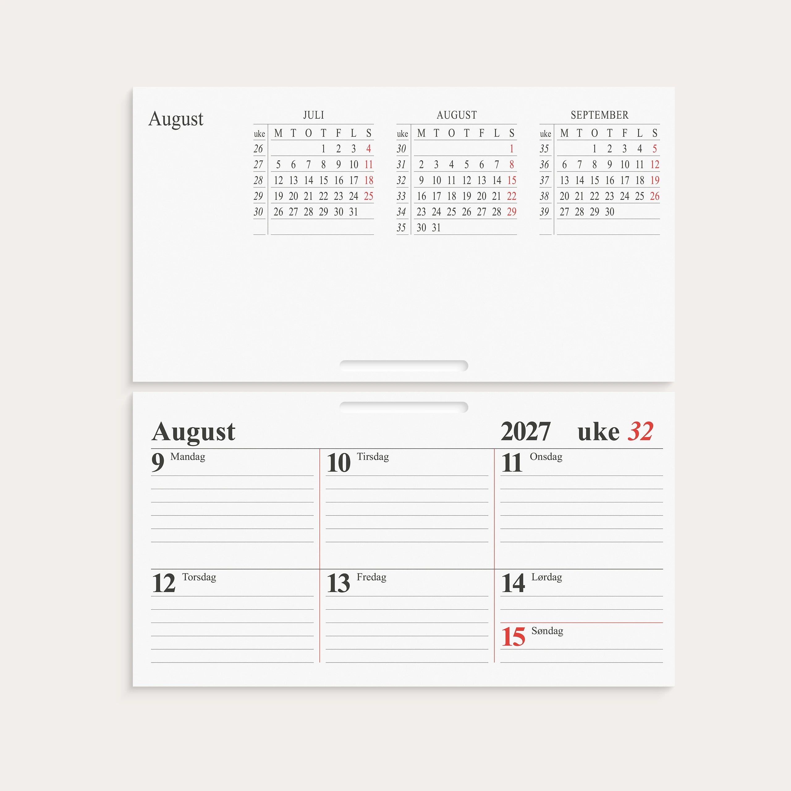 Uke Bordkalender 2027