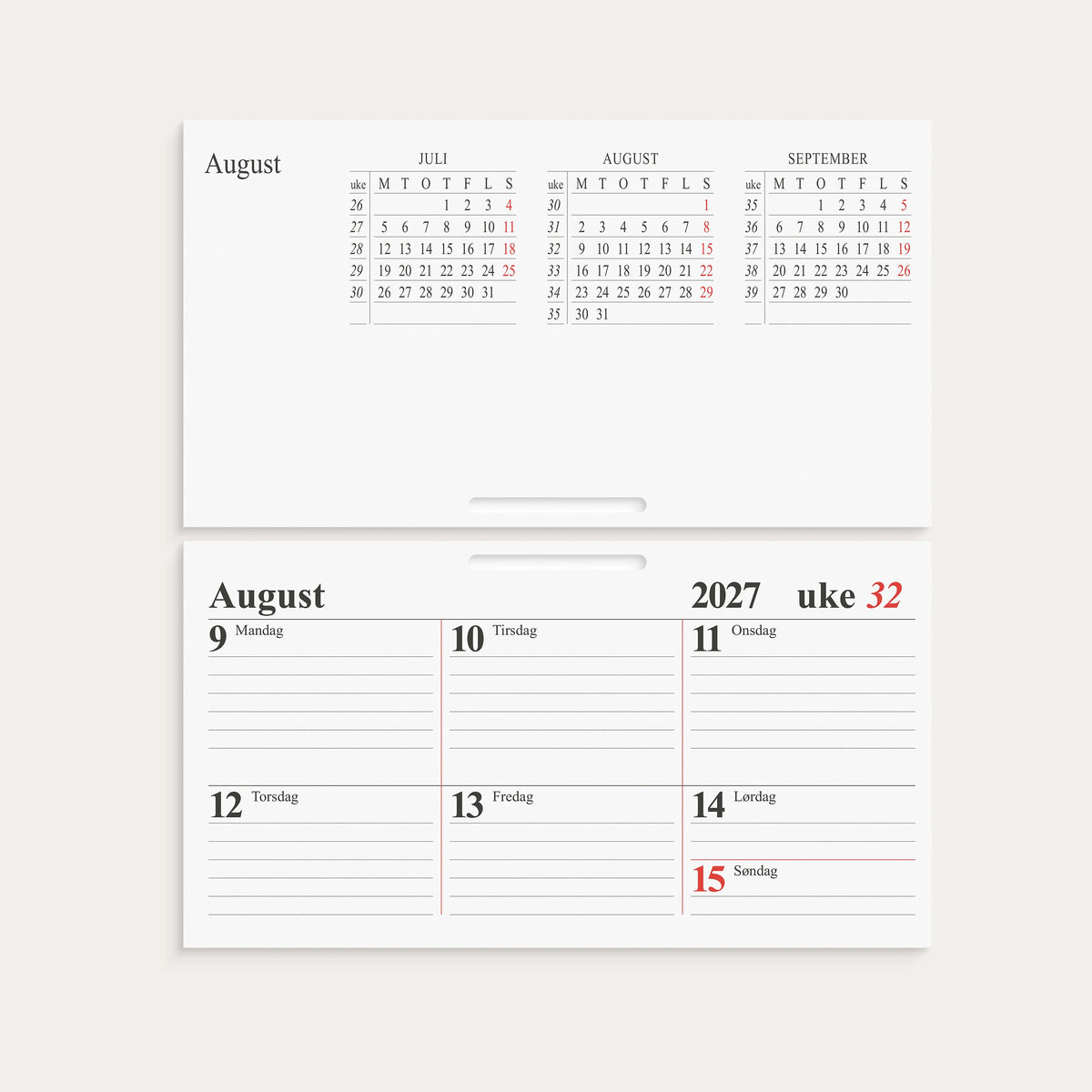 Uke Bordkalender 2027