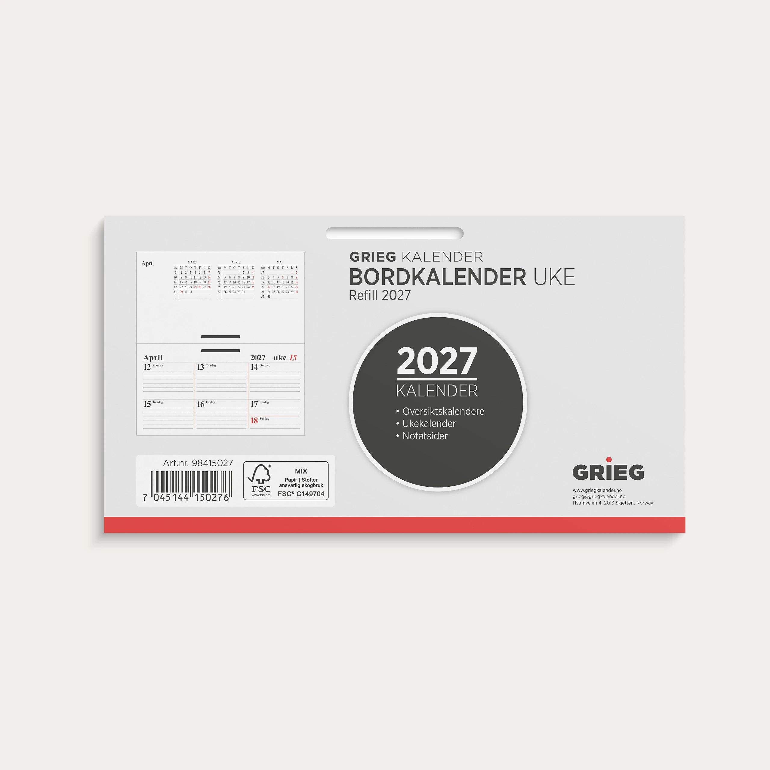 Uke Bordkalender 2027