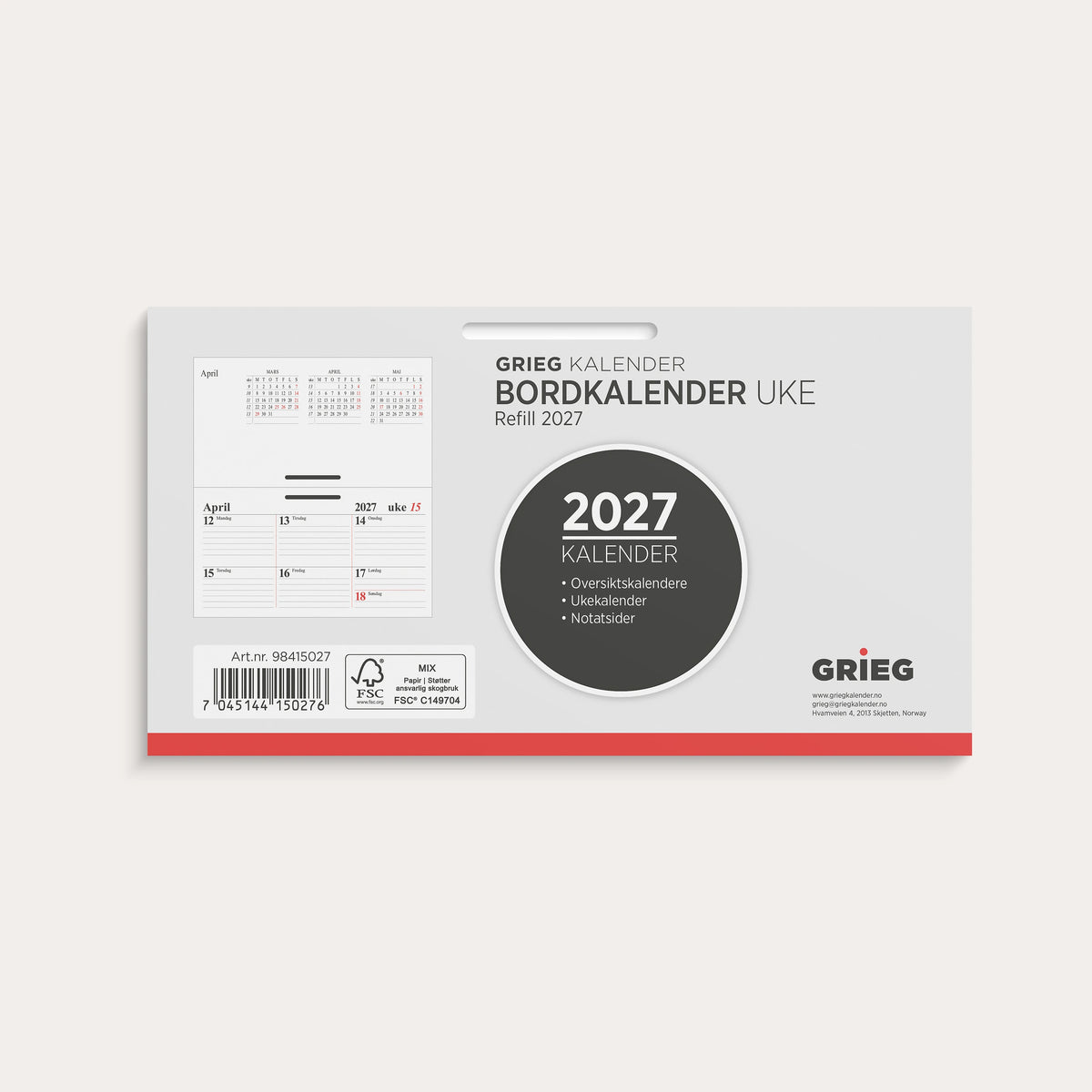 Uke Bordkalender 2027