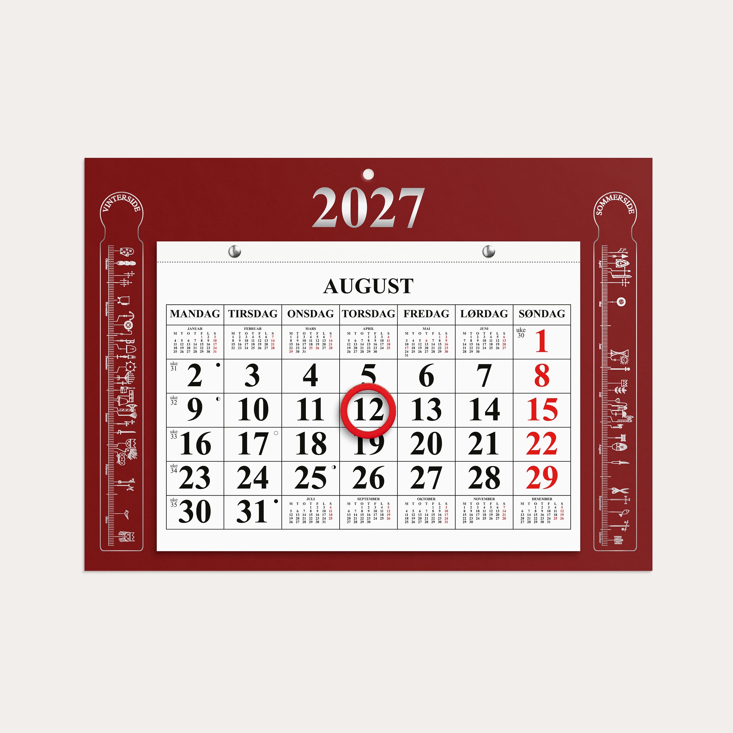Magnetkalender Primstav 2027 rød