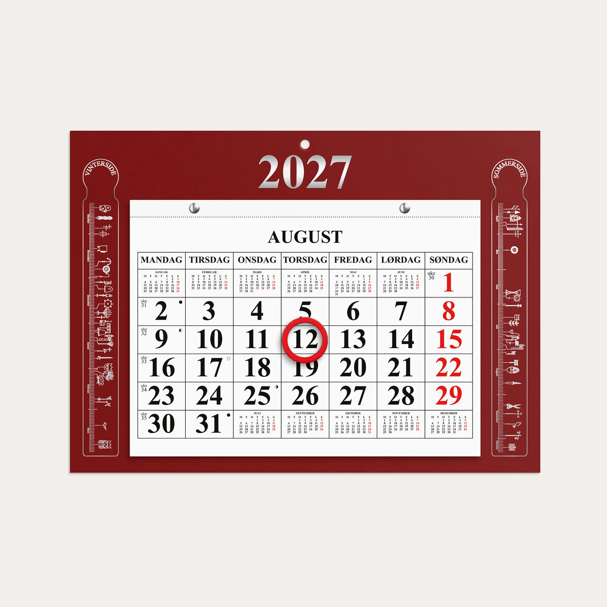 Magnetkalender Primstav 2027 rød