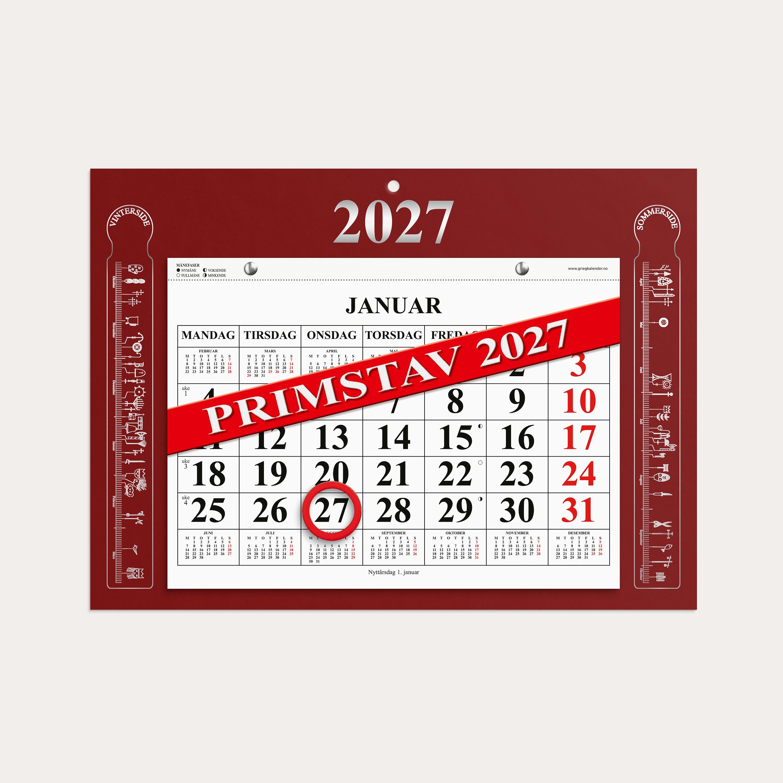 Magnetkalender Primstav 2027 rød